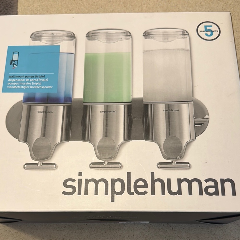 Simplehuman Stainless Steel Triple Dispenser with Blue and Green Containers